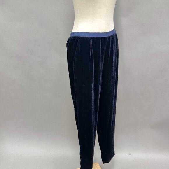 Eileen Fisher navy silk/rayon velvet wide leg crop pull on pant size small - Picture 2 of 14